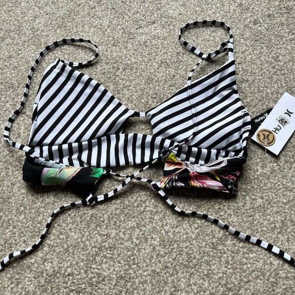 NWT HURLEY SWIM juniors sz M Reversible Floral cutout Strip Mixed Print - Picture 3 of 10